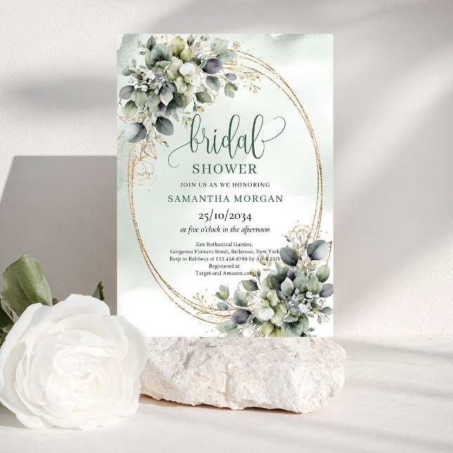 Invitación de Despedida de Soltera Botánica Verde  ( Green White Botanical Bridal Shower Invitation)