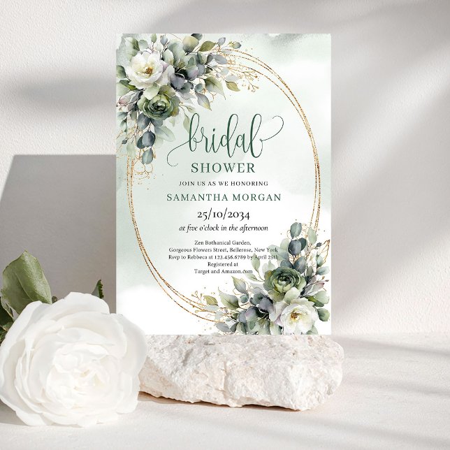 Invitación de Despedida de Soltera Botánico Boho D (Dreamy Botanical Boho Gold Bridal Shower Invitation)
