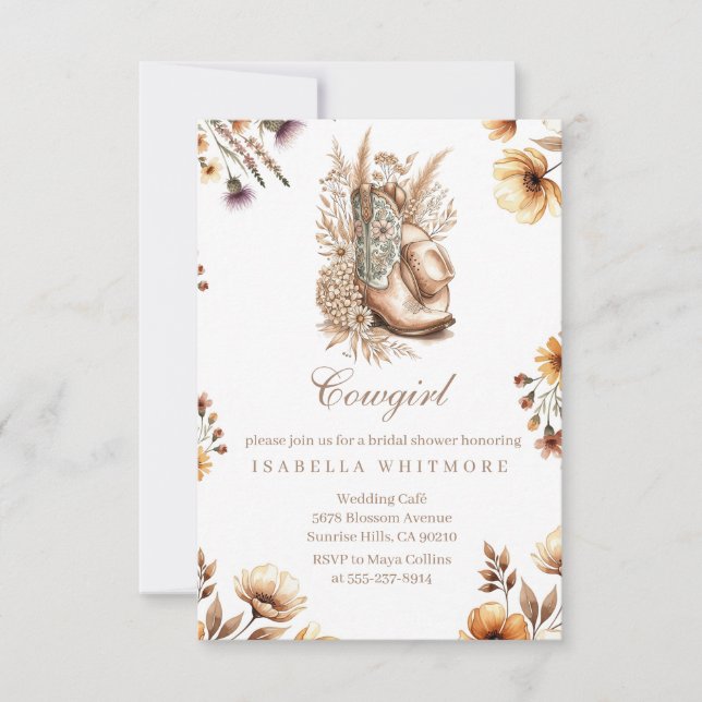 Invitación de Despedida de Soltera Botas Florales  (Anverso)