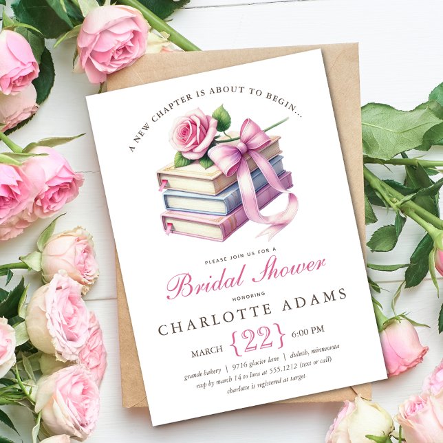 Invitación de Despedida de Soltera Capítulo Nuevo  (Quaint New Chapter Bridal Shower Invitation)