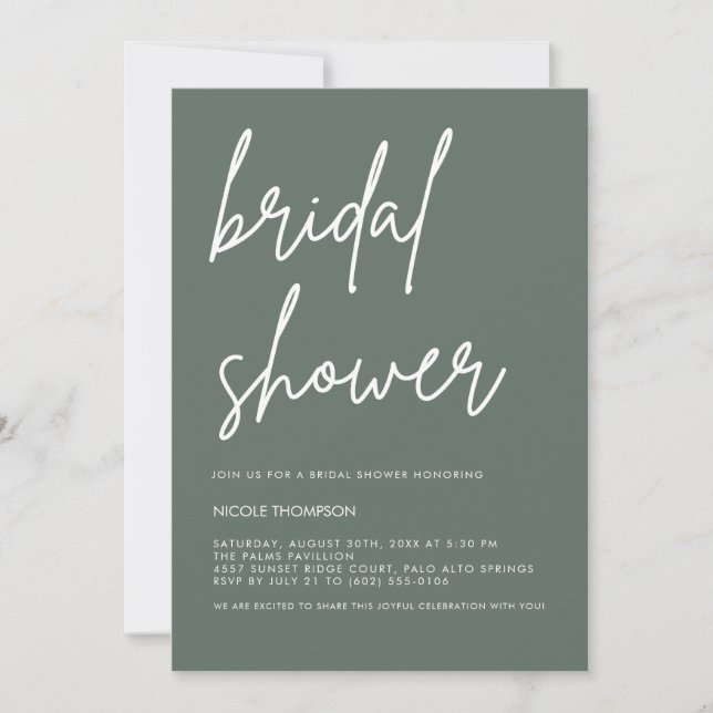 Invitación de Despedida de Soltera Chic Sage Moder (Anverso)