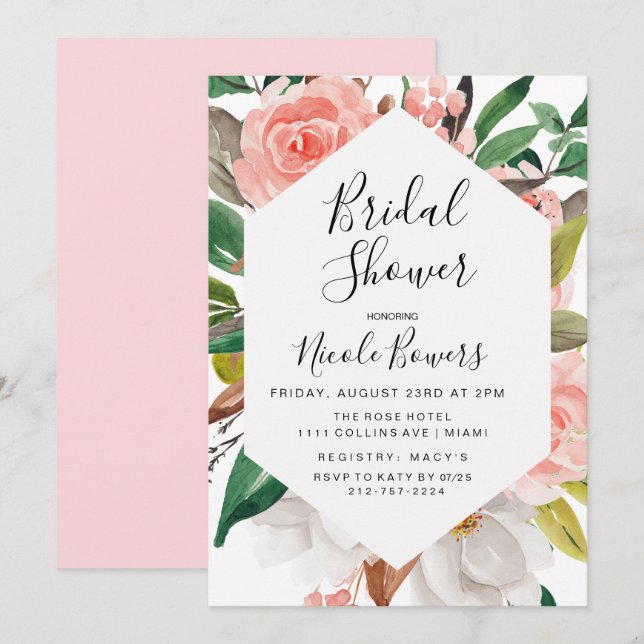 Invitación de Despedida de Soltera con Acuarela Fl (Anverso / Reverso)
