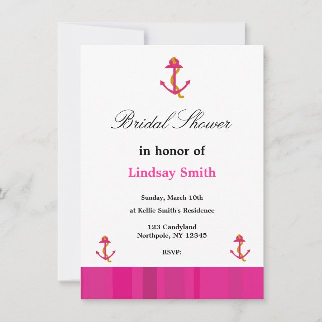 Invitación de Despedida de Soltera con Ancla Rosa (Anverso)