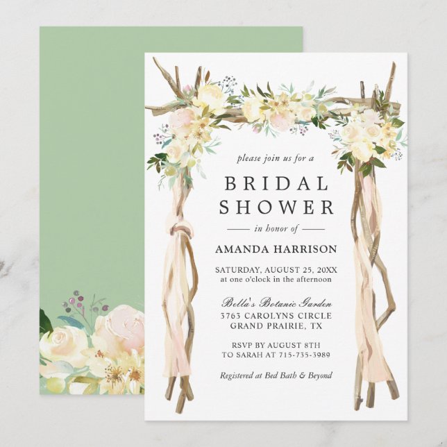 Invitación de Despedida de Soltera con Arco Floral (Anverso / Reverso)