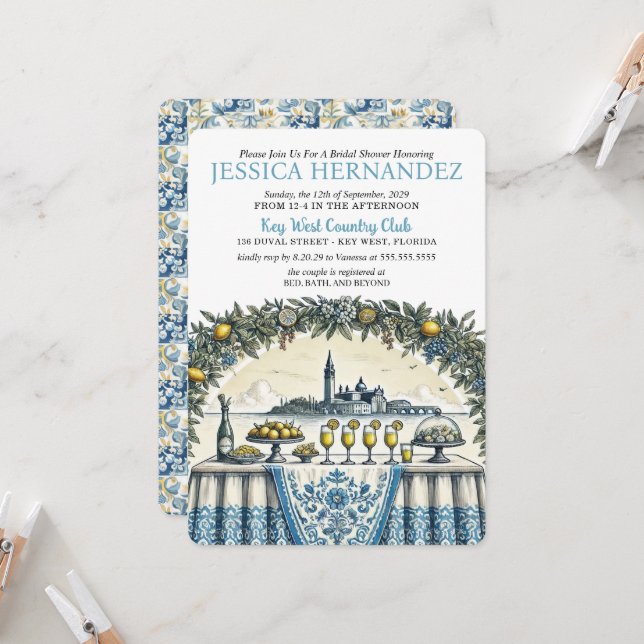 Invitación de Despedida de Soltera con Azulejo de  (Anverso/Reverso In Situ)