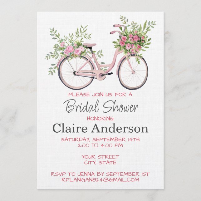 Invitación de Despedida de Soltera con Bicicleta F (Anverso)