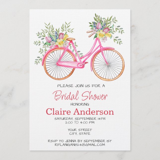 Invitación de Despedida de Soltera con Bicicleta F (Anverso)
