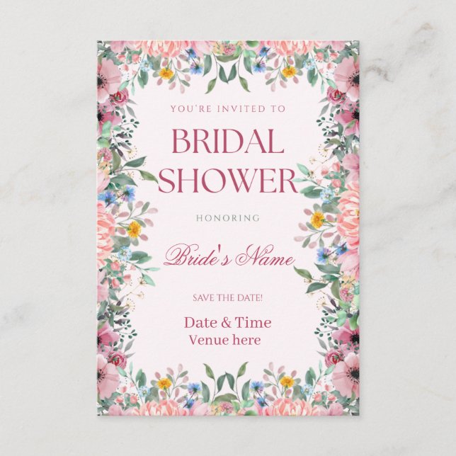 Invitación de Despedida de Soltera con Borde Flora (Anverso)