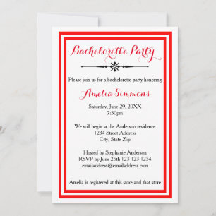 Invitación de Despedida de Soltera con Borde Rojo