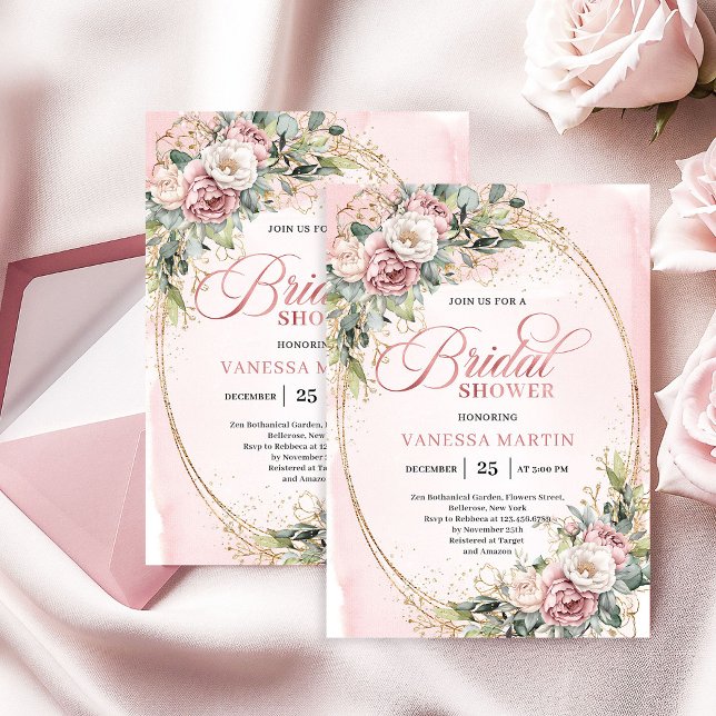 Invitación de Despedida de Soltera con Brillo de O (Glam Rose Gold Glitter Bridal Shower Invitation)