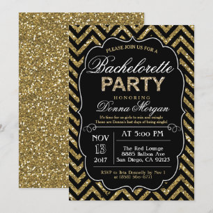 Invitación de despedida de soltera con brillo negr