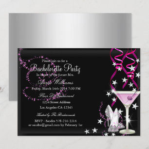Invitación de despedida de soltera con brillo rosa