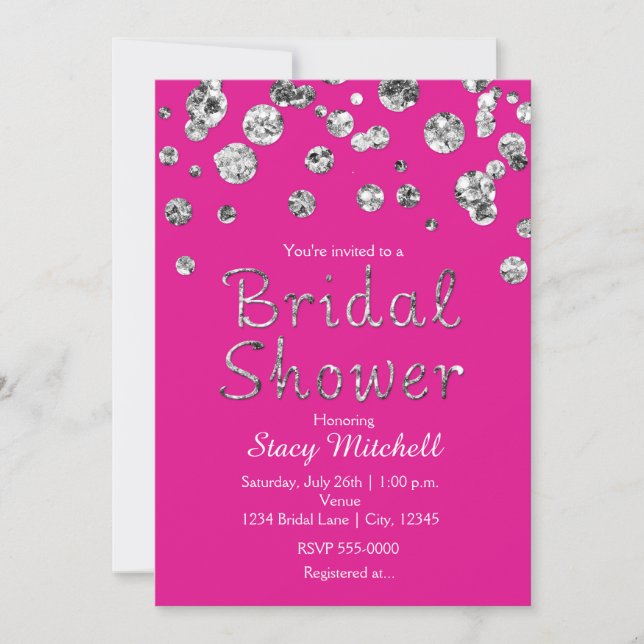 Invitación de Despedida de Soltera con Brillo Rosa (Anverso)