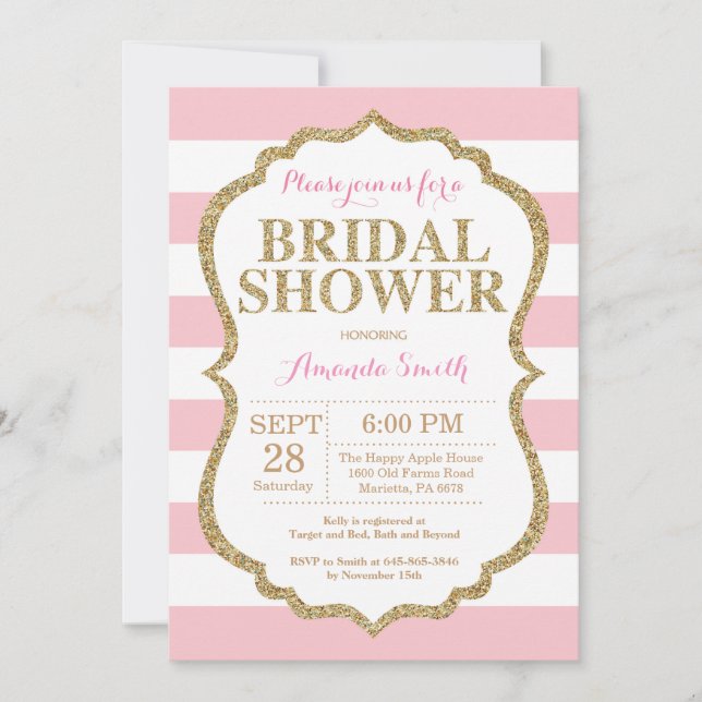 Invitación de Despedida de Soltera con Brillo Rosa (Anverso)
