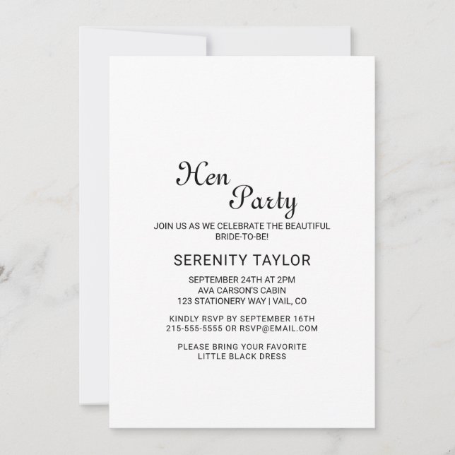 Invitación de despedida de soltera con caligrafía  (Anverso)