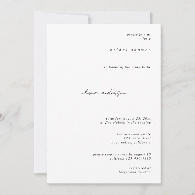 Invitación de Despedida de Soltera con Caligrafía  (Anverso)