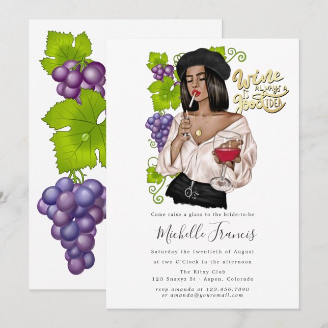 Invitación de Despedida de Soltera con Cata de Vin (Anverso / Reverso)