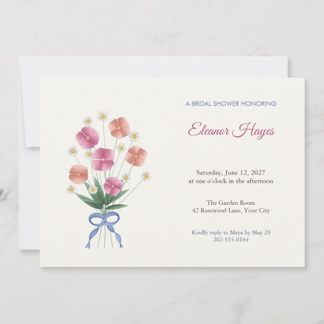 Invitación de Despedida de Soltera con Clarkia y F (Anverso)