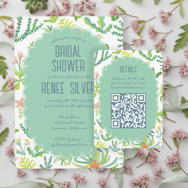 Invitación de Despedida de Soltera con Código QR P (Jungle Garden Watercolor Custom QR BRIDAL SHOWER Enclosure Card
)