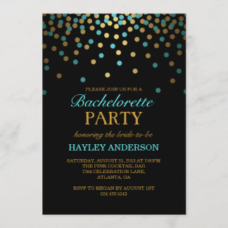 Invitación de despedida de soltera con confeti azu