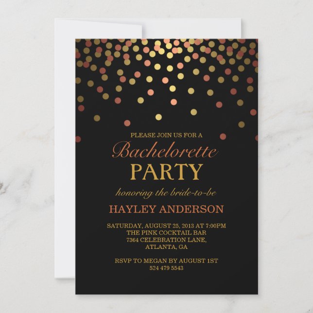 Invitación de despedida de soltera con confeti de  (Anverso)