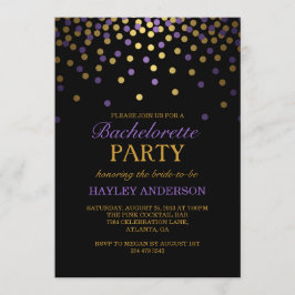 Invitación de despedida de soltera con confeti púr