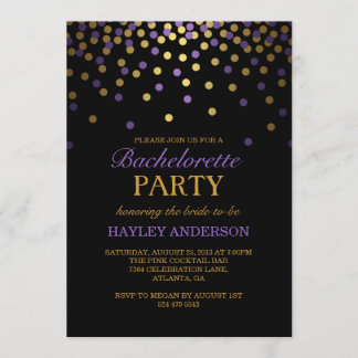 Invitación de despedida de soltera con confeti púr