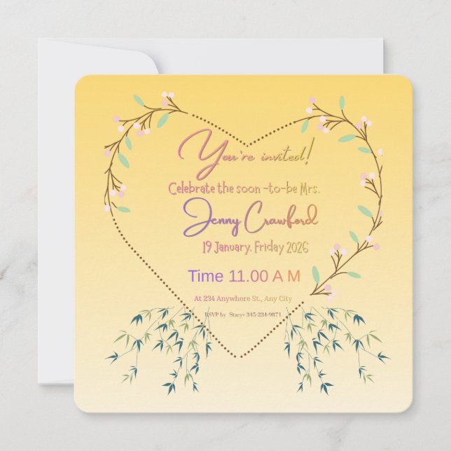 Invitación de Despedida de Soltera con Corazón Bot (Anverso)