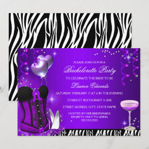 Invitación de despedida de soltera con corsé púrpu