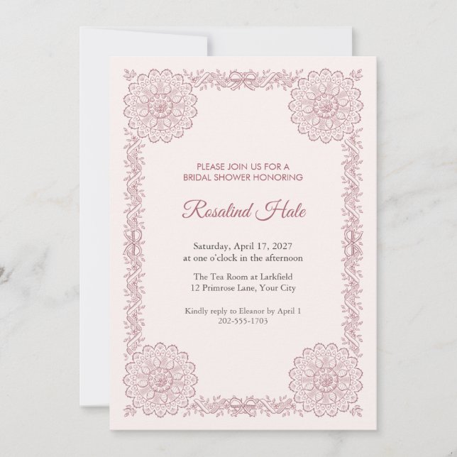 Invitación de Despedida de Soltera con Doily Encaj (Anverso)