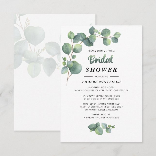 Invitación de Despedida de Soltera con Eucalipto (Anverso / Reverso)