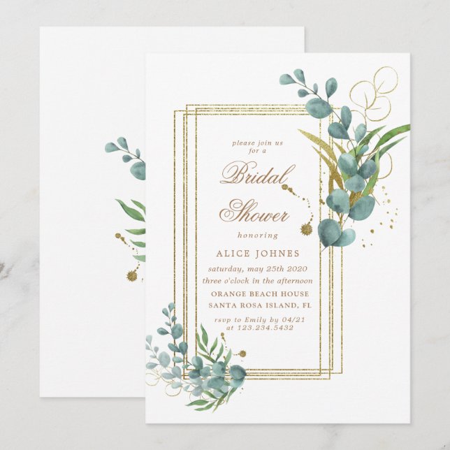 Invitación de Despedida de Soltera con Eucalipto V (Anverso / Reverso)