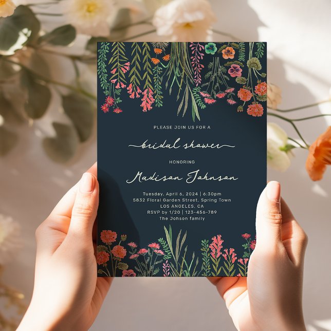 Invitación de Despedida de Soltera con Flor Silves (Colorful Wildflower Bridal Shower Invitation)