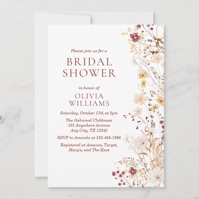 Invitación de Despedida de Soltera con Flor Silves (Anverso)