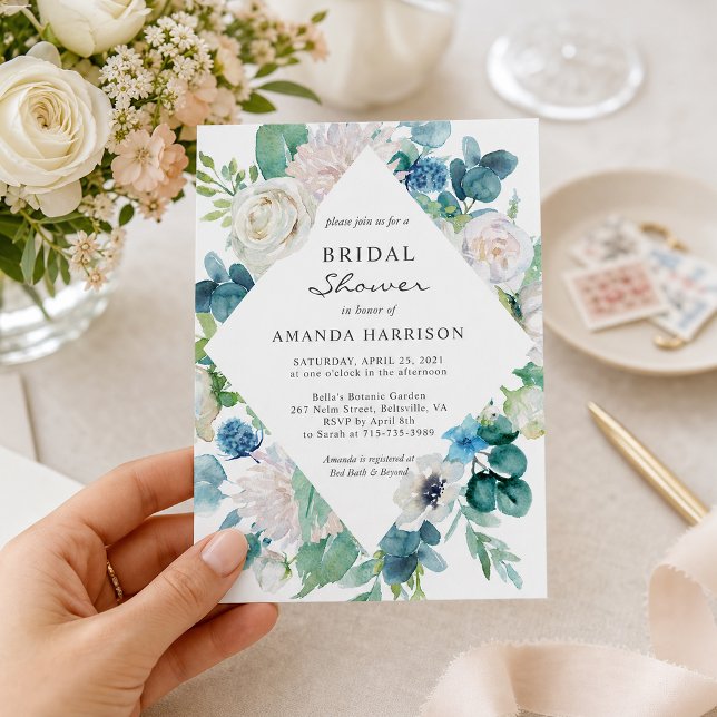 Invitación de Despedida de Soltera con Floral Azul (Subido por el creador)