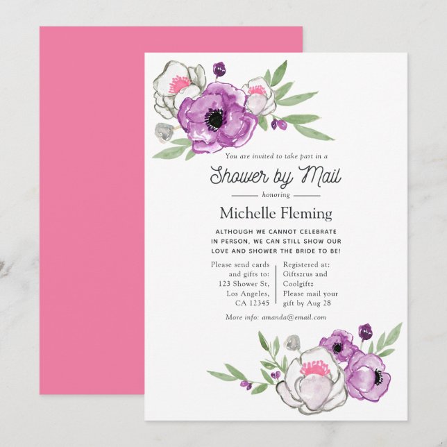 Invitación de Despedida de Soltera con Floral de A (Anverso / Reverso)