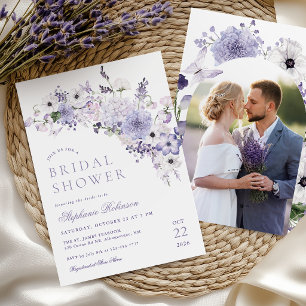 Invitación de Despedida de Soltera con Floral Púrp