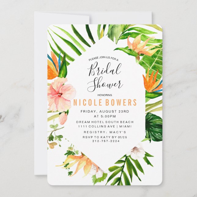 Invitación de Despedida de Soltera con Floral Trop (Anverso)