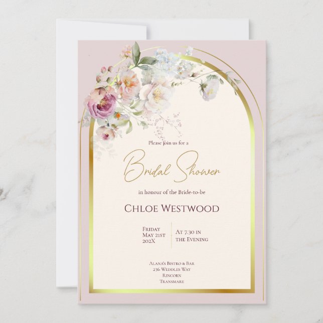 Invitación de Despedida de Soltera con Florales Pa (Anverso)