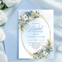 Invitación de Despedida de Soltera con Flores Azul