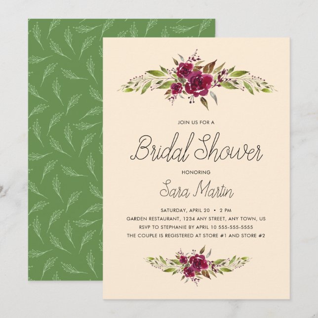 Invitación de Despedida de Soltera con Flores de B (Anverso / Reverso)
