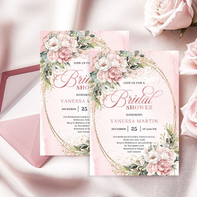 Invitación de Despedida de Soltera con Flores de C (Stylish Dusty Pink Floral Bridal Shower Invitation)