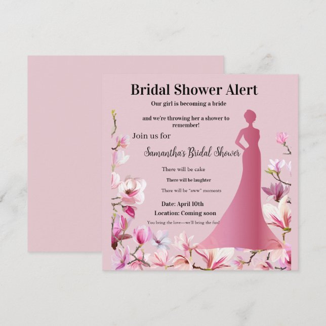 Invitación de Despedida de Soltera con Flores Rosa (Anverso / Reverso)