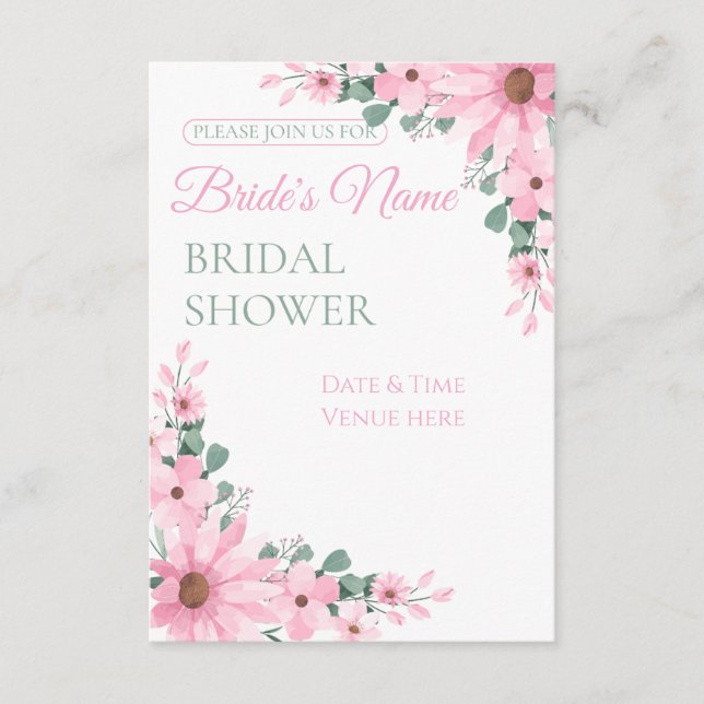 Invitación de Despedida de Soltera con Flores Rosa (Anverso)