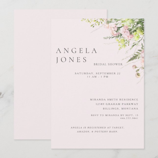 Invitación de Despedida de Soltera con Flores Rosa (Anverso / Reverso)