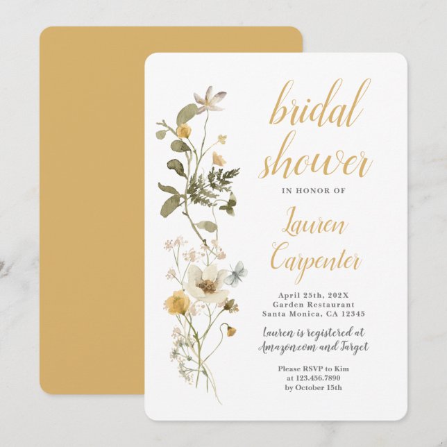 Invitación de Despedida de Soltera con Flores Silv (Anverso / Reverso)