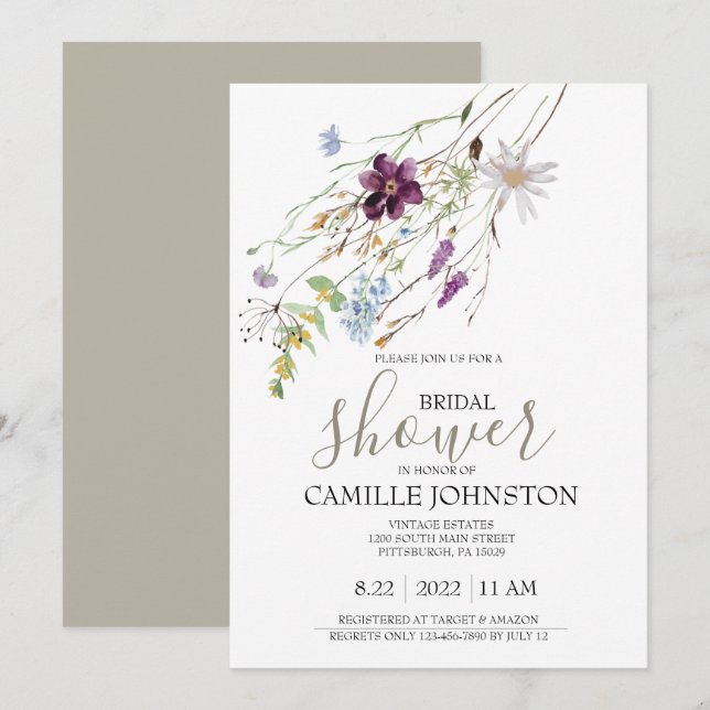 Invitación de Despedida de Soltera con Flores Silv (Anverso / Reverso)