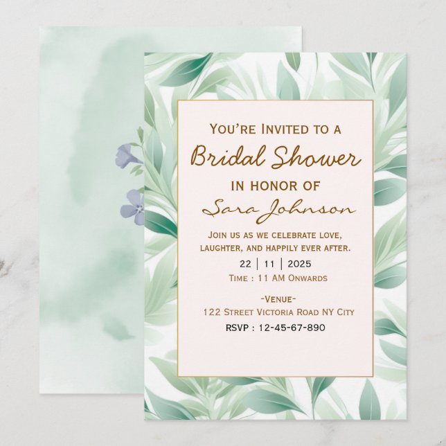Invitación de Despedida de Soltera con Flores Verd (Anverso / Reverso)