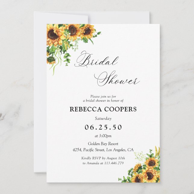 Invitación de Despedida de Soltera con Girasoles (Anverso)