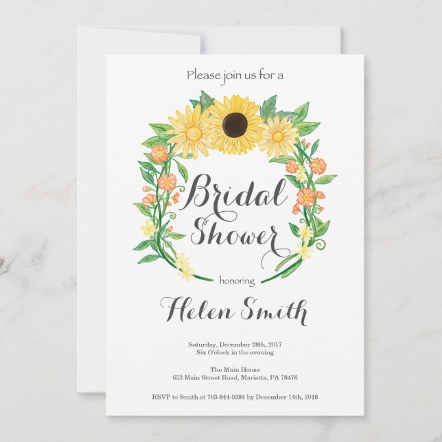 Invitación de Despedida de Soltera con Girasoles (Anverso)